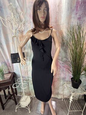 📌Bershka  Ruffle-Front Cascading Down The Bodice Bodycon Midi Slip Dress